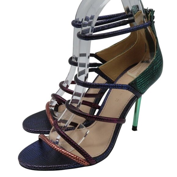 Zara Womens 6.5 US 37 Multiolor Rainbow Mermaid Strappy Snakeskin Heel Sandals - Picture 1 of 11